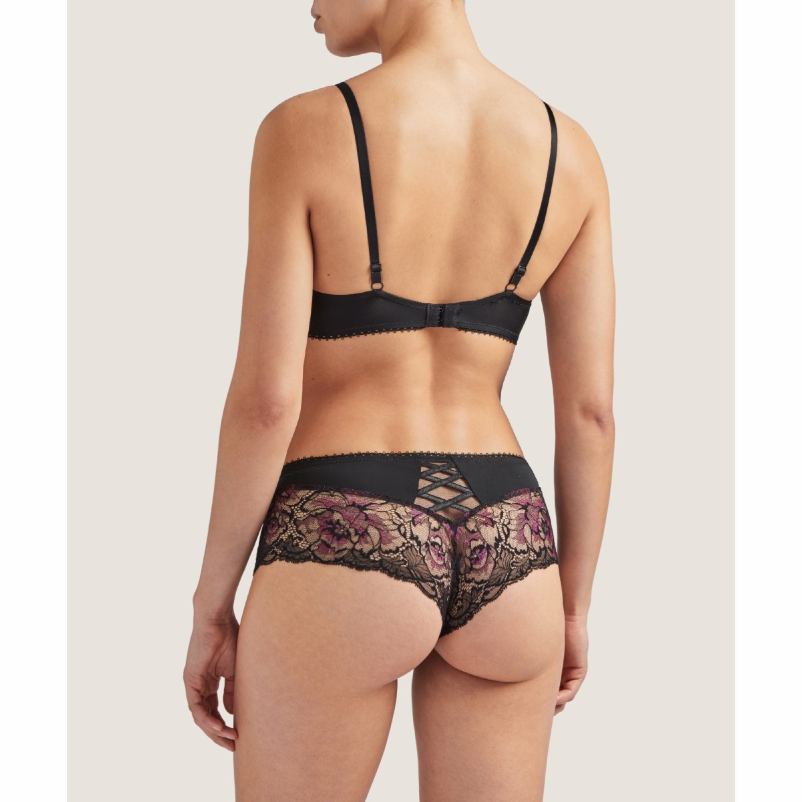 Shorty En Dentelle Aubade Saint-Tropez QA70 - Taille 1 (FR38) - Noir Et Violet - Neuf Avec étiquettes