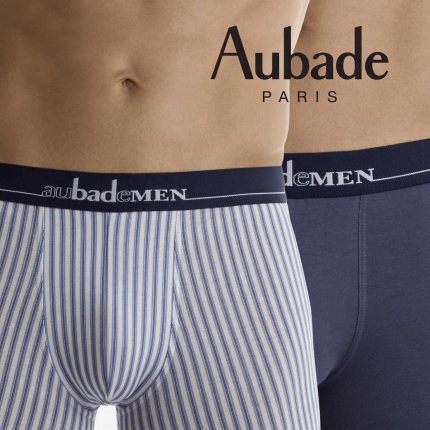 Aubade Men Duo de Boxers Rayure et Uni Marine