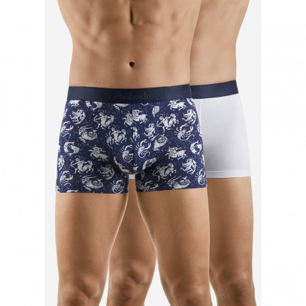 Duo Boxers AUBADE MEN Astro Marine et Uni Blanc
