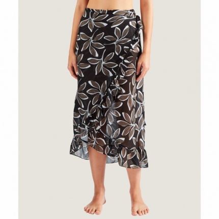 Pareo Long AUBADE MAILLOT DE BAIN Posie exotique Hawaien Noir