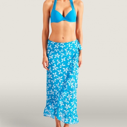 Pareo Long AUBADE MAILLOT DE BAIN Posie exotique Tahitien Bleu tropique