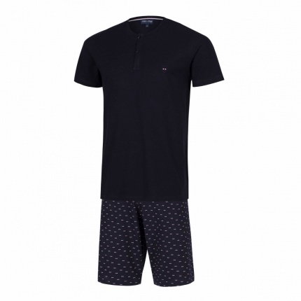 Pyjama court EDEN PARK E523E76 Haut Uni et Bas Noeuds Papillon Marine