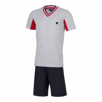 Pyjama court EDEN PARK E524E99 Haut Gris Uni Bas Uni Marine