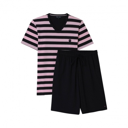 Pyjama court EDEN PARK E526E56 rayures Marine et Rose