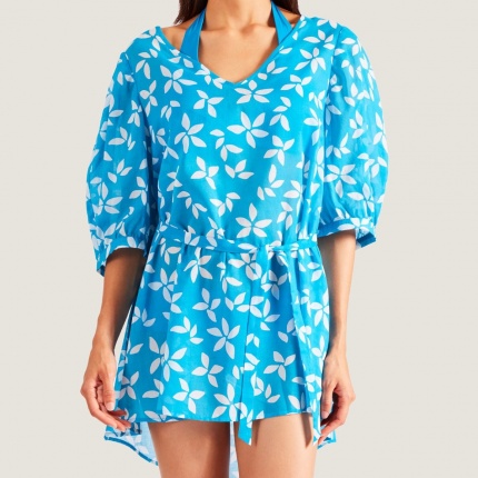 Robe de Plage AUBADE MAILLOT DE BAIN Posie exotique Tahitien Bleu Tropique